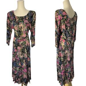 boho dress 1990'S Vintage | Floral Midi Dress | Small